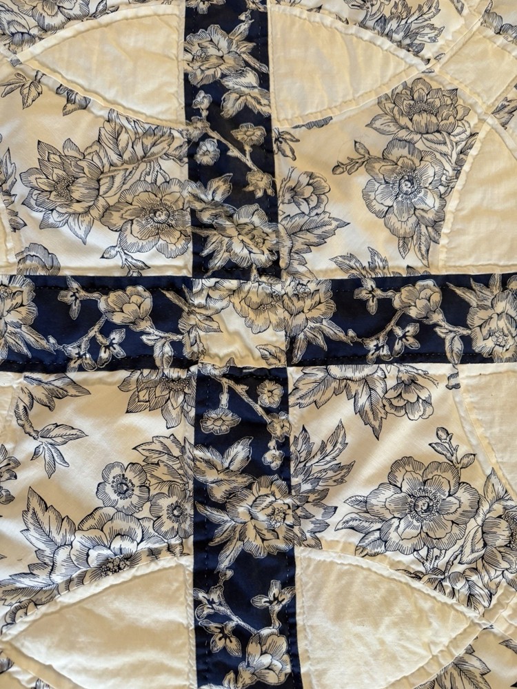 Very Nice Navy& White Hand stitched Quilt