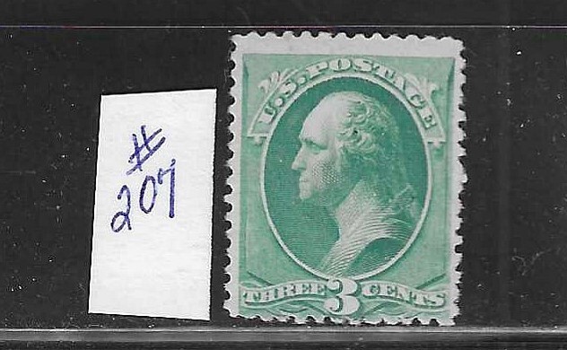 US #207 1881-82 WASHINGTON  3 CENT (BLUE GREEN)- MINT HINGED