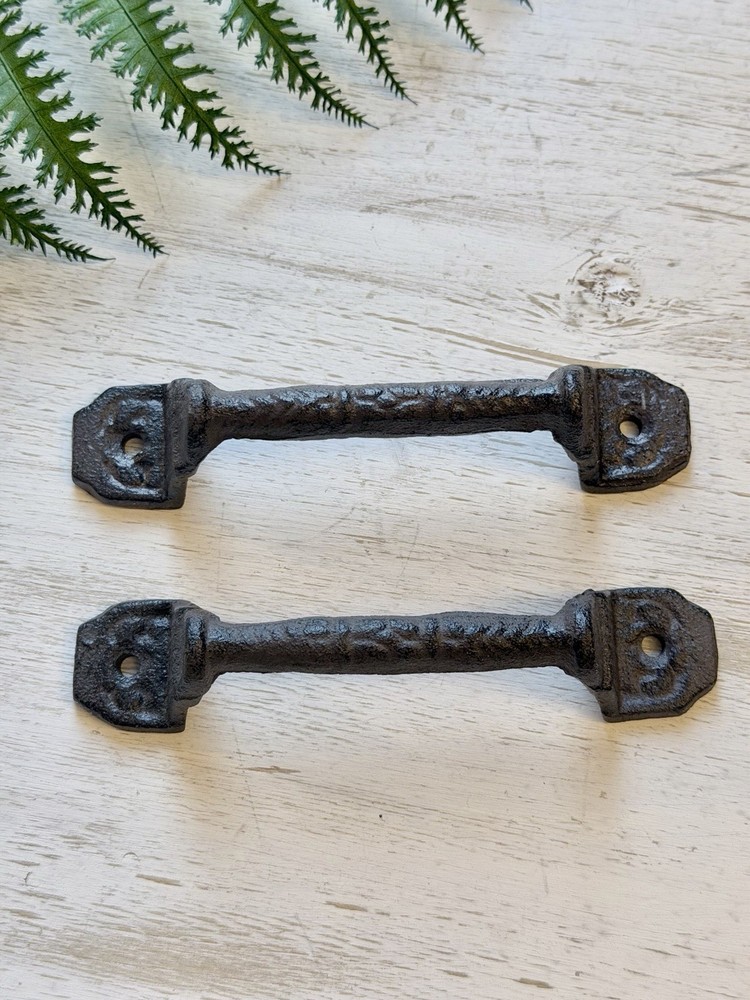 2 RUSTIC Cast Iron Barn Handles Gate Pull Shed Door Handles Fancy Drawer Pulls