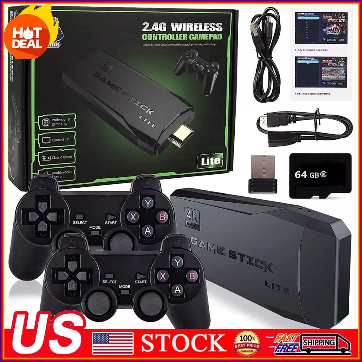 Video Game Console Retro 20000+ Games TV Stick 64G 4K HDMI 2 Wireless Controller