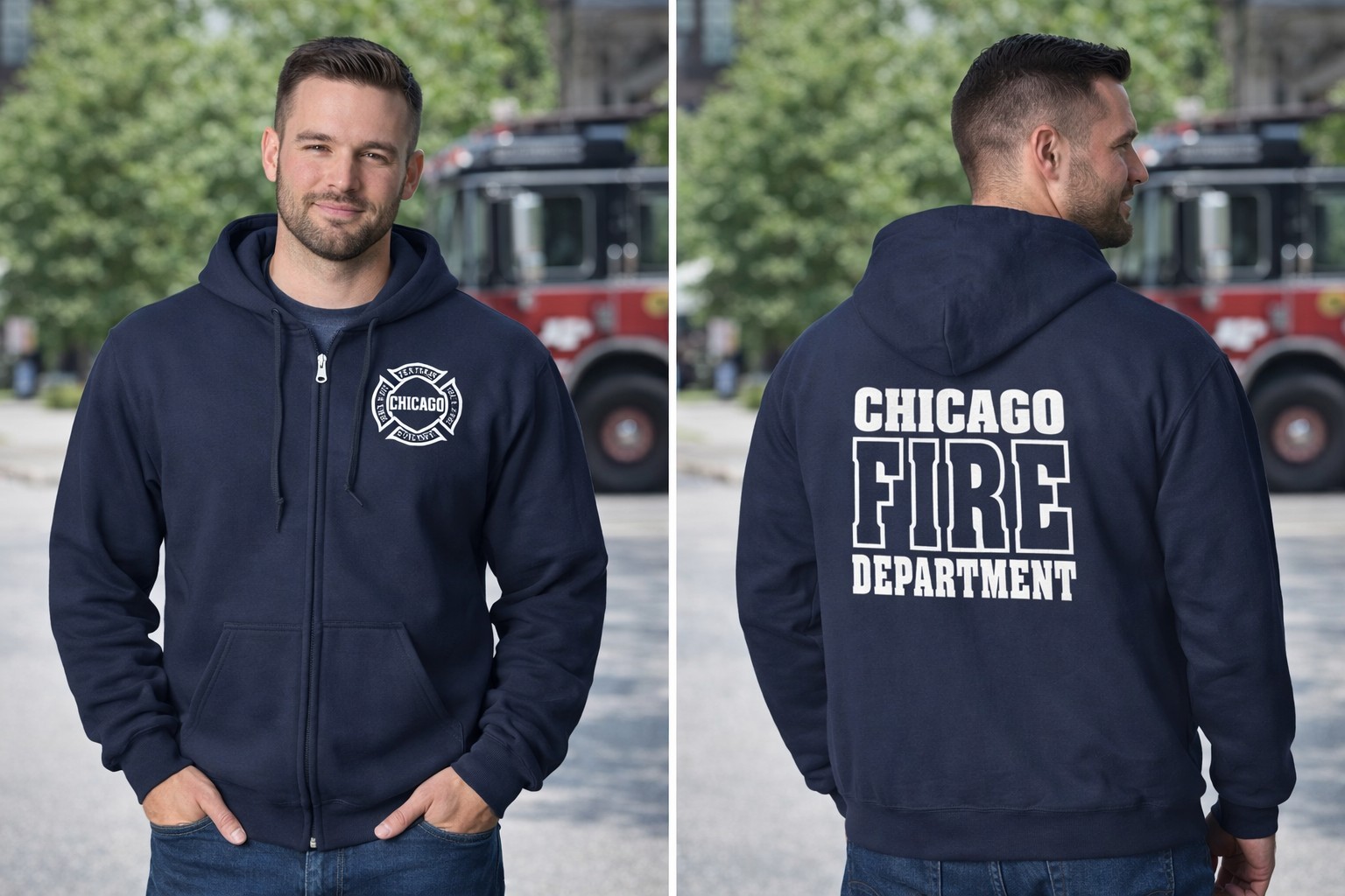 Chicago Fire Department 2-Sided Full Zip Job Hoodie As Seen On TV