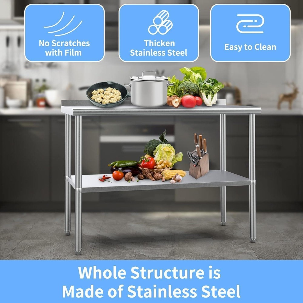 30'' x 24'' Stainless Steel Prep Table Worktable with with Adjustable UnderShelf