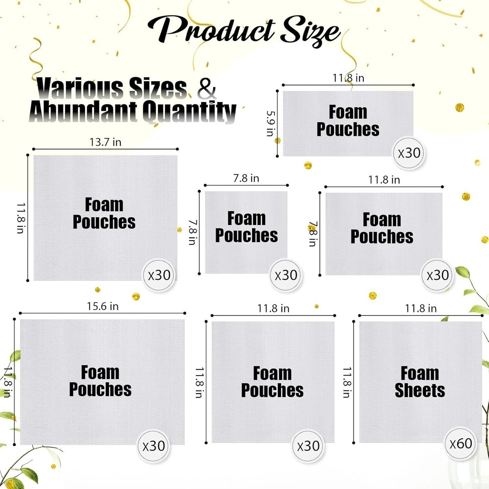 Safe & Secure 240 Pcs Packing Set - 60 Foam Sheets & 180 Protective Pouches