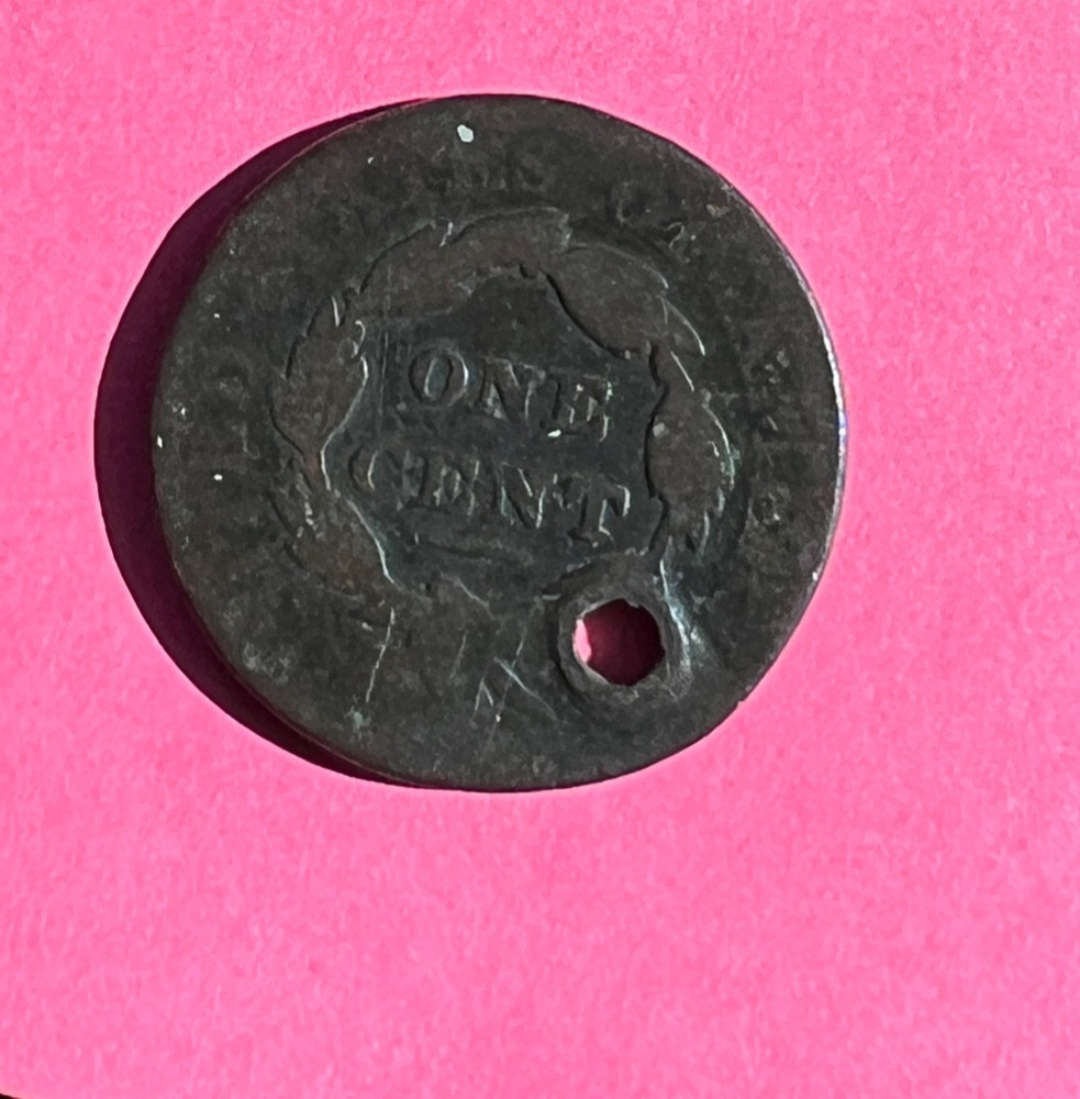1827 Coronet Head Large Cent - hole