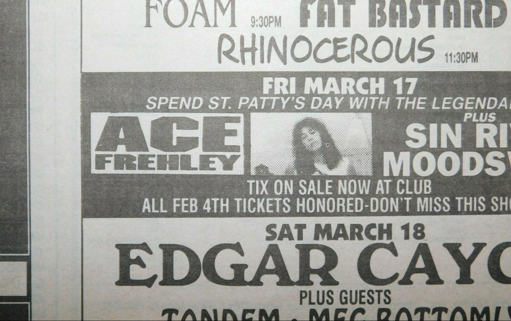 Kiss ACE FREHLEY Concert Ad Advert Rock The House NJ Mar 17 1995 Vintage Kiss C