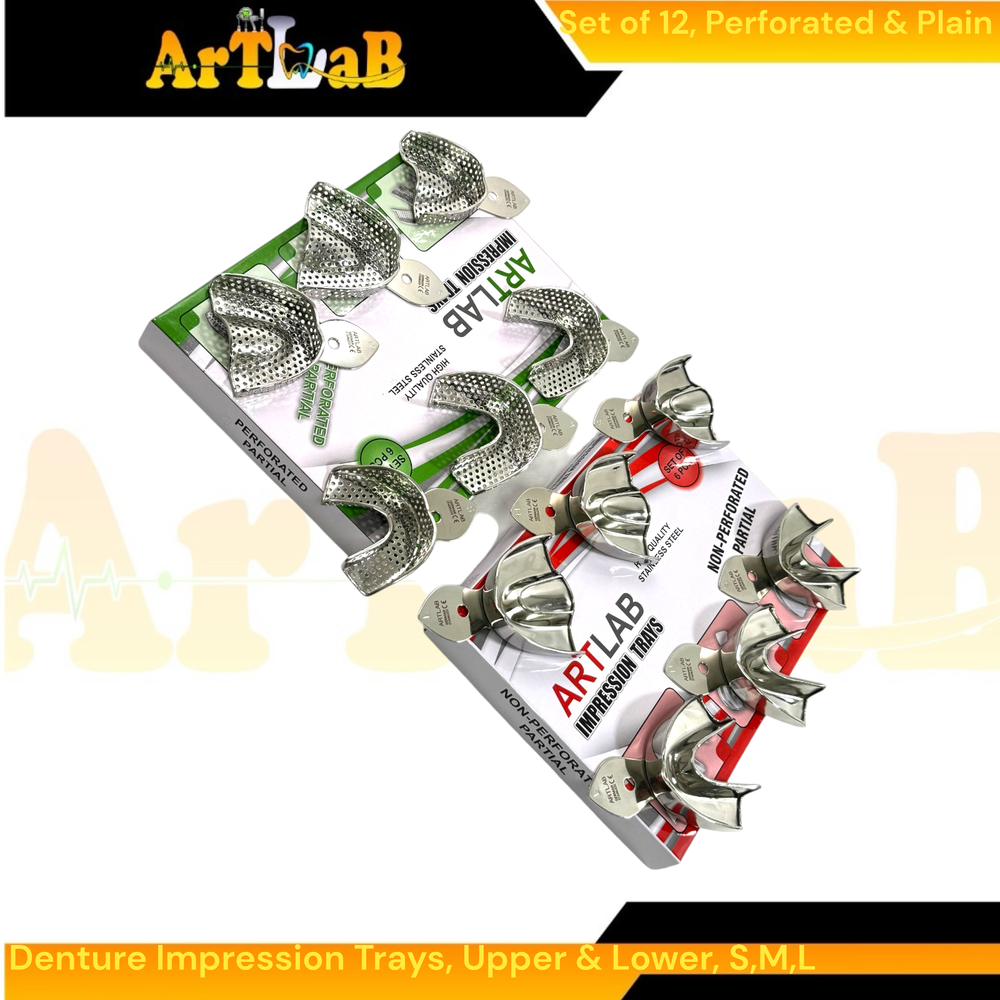 Perforated & Non-Perforated Denture Impression Trays, Upper + Lower, 12 Pack