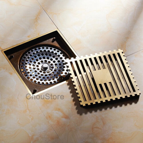 Solid Antique Brass Shower Floor Drain Bath Water Waste Grate Linear Drainer