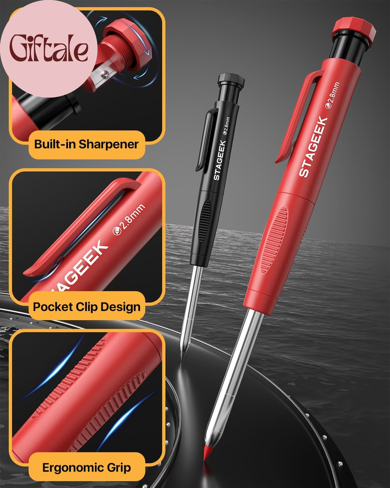 Carpenter Pencils Set with Sharpener, Heavy Duty Woodworking Tools with 13 Refil