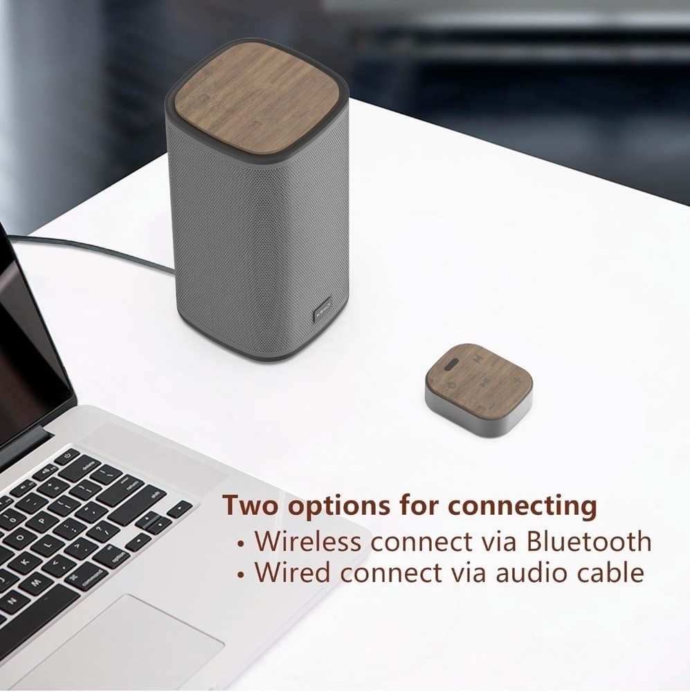 Wireless Bluetooth Desktop Speakers with Touch Control Pod - Walnut & Steel -...