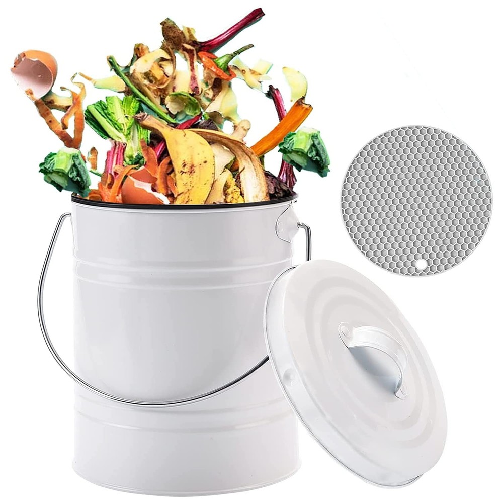Compost Bin for Kitchen Counter, LALASTAR Small Metal Compost Bin Indoor Kitc...