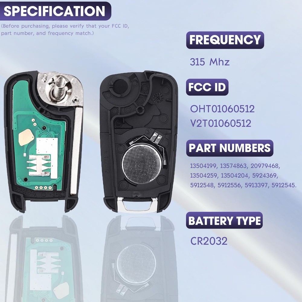 5 Button Keyless Entry Remote Control Flip Key Fob Replacement for Chevy Cruz...