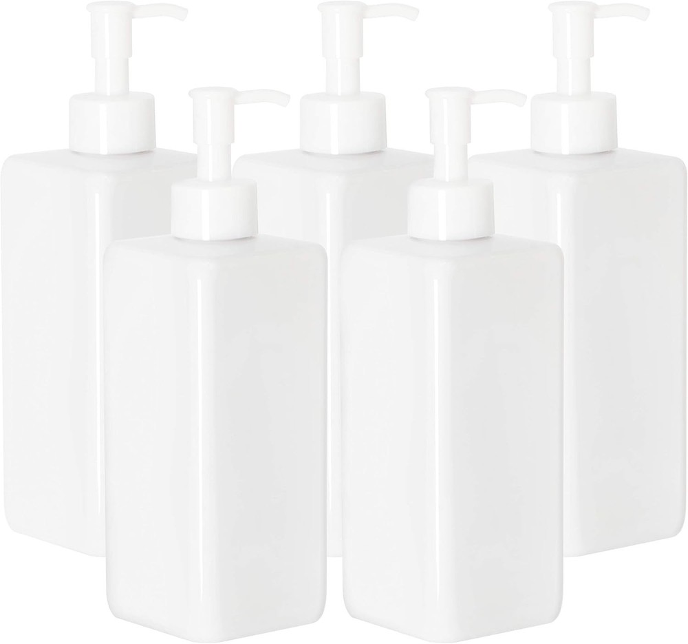 5 Pack 16 Ounce Plastic Pump Bottles, Refillable Square Plastic Pump Bottles ...