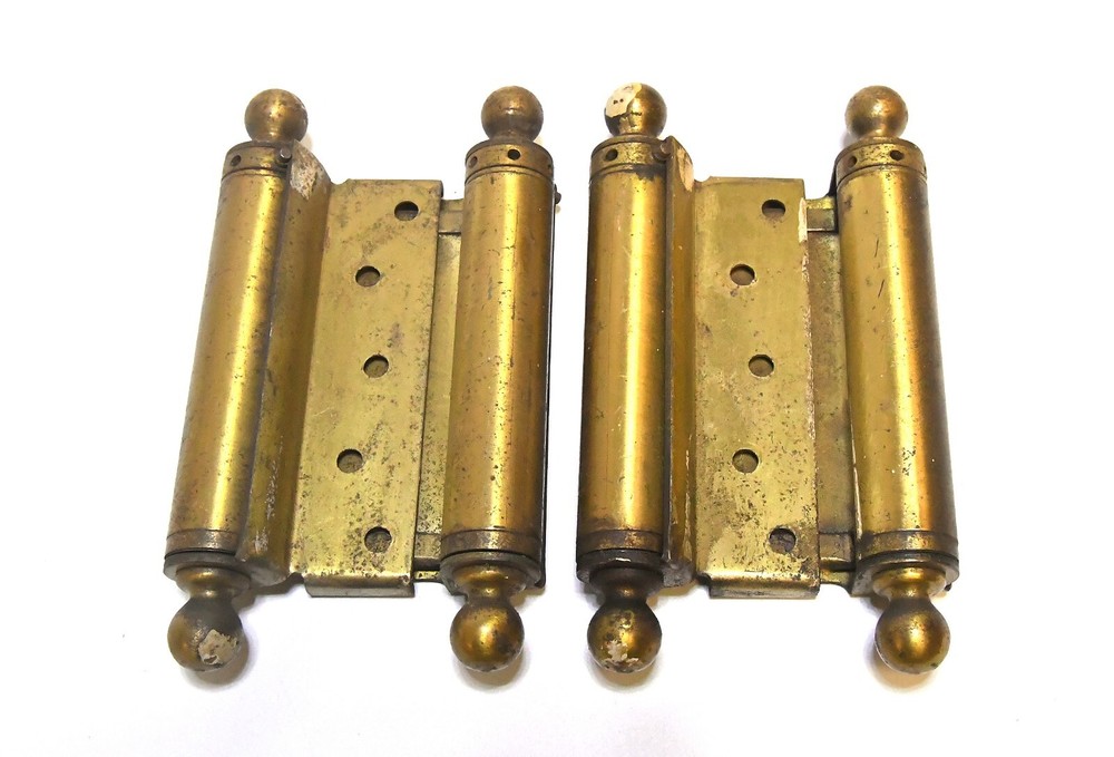 2 LARGE MATCHING VINTAGE SPRING HINGE SET BRASS FINISH