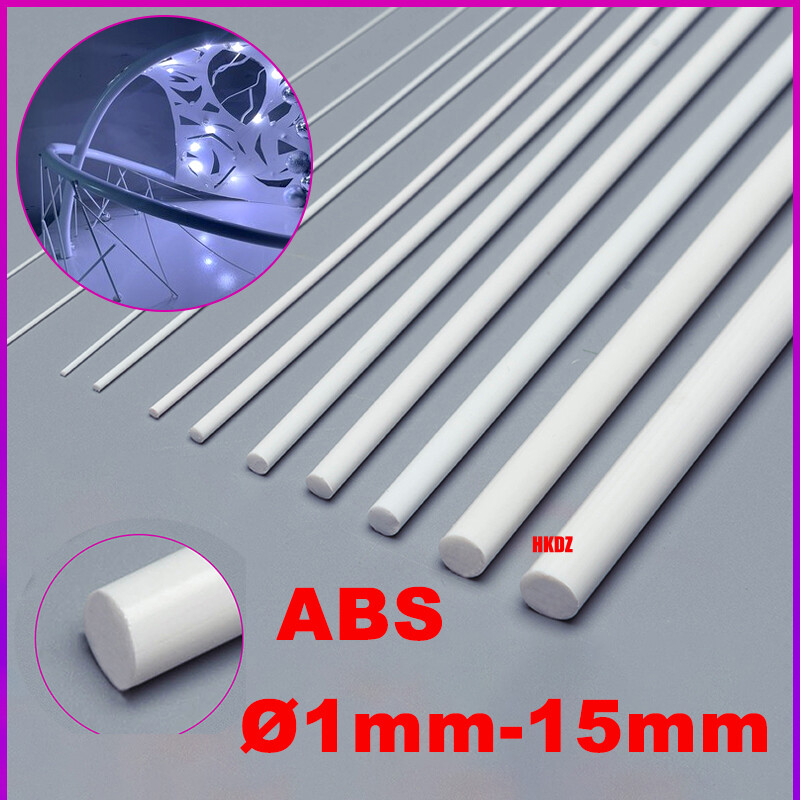 Ø1mm-15mm ABS Plastic Solid Round Rods Bar White 250mm DIY Model Material Craft