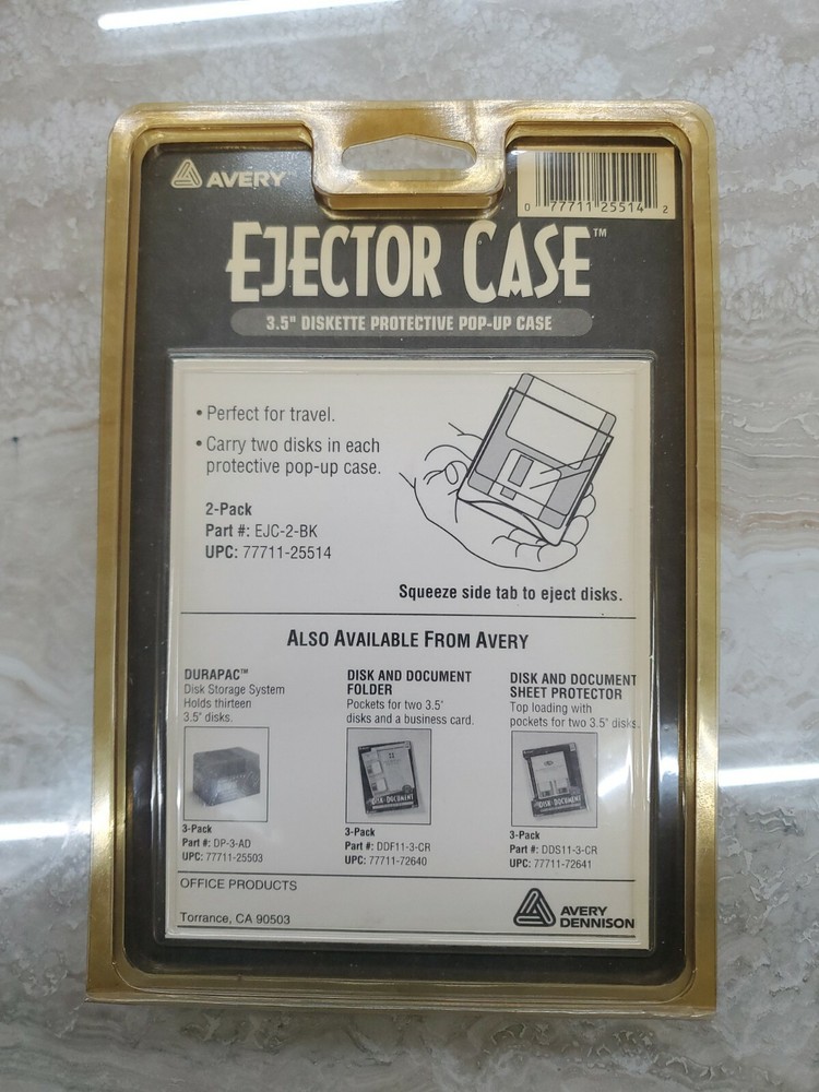 Avery 3.5" Disk Ejector Pop-Up Case Squeeze Open NOS Holds 2 Diskettes 2 Cases