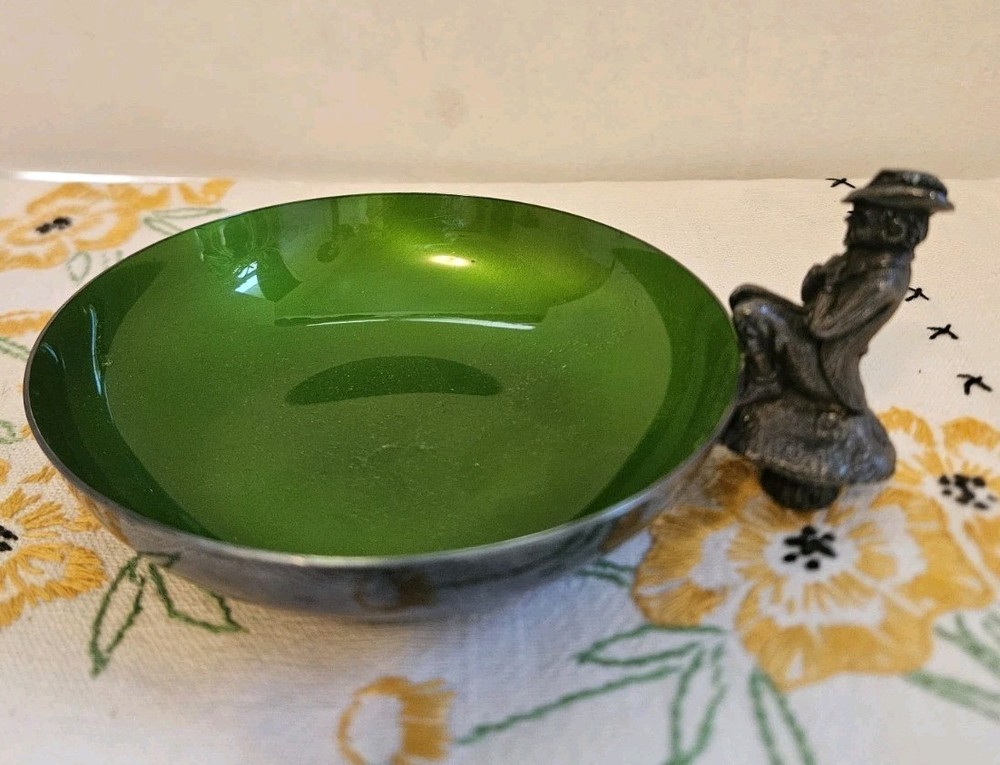Vgt Reed & Barton Leprechaun Dish Green Enamel Silverplate L192
