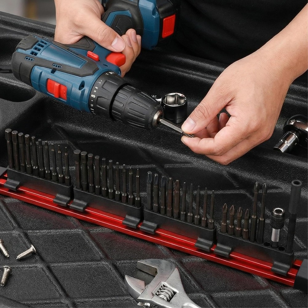 Cenforge 2-PC Magnetic Drill Bit Organizer, Slidable Rack, 80...
