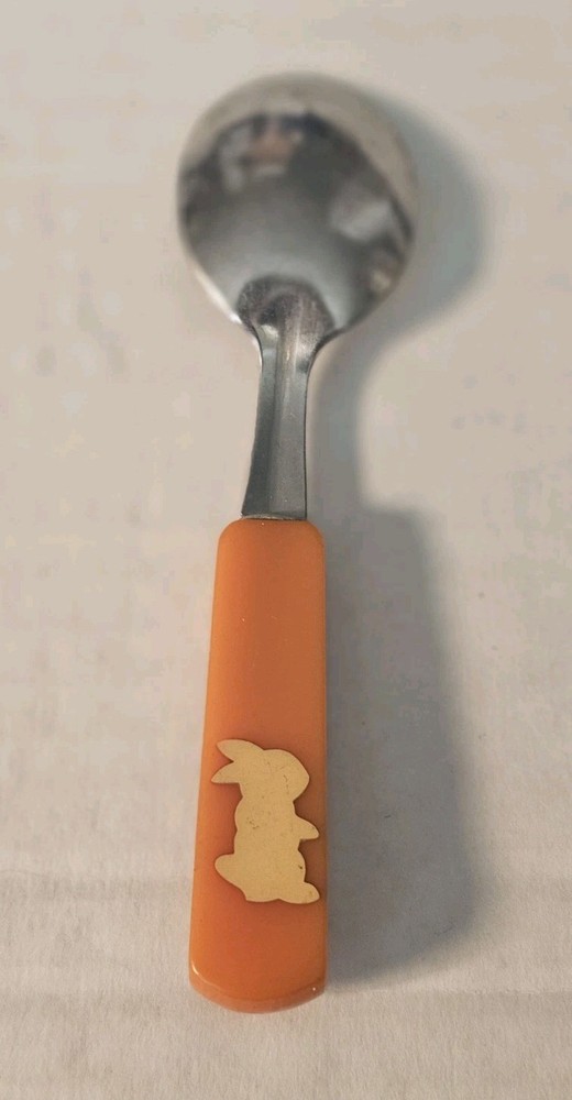 VINTAGE ORANGE BUTTERSCOTCH BAKELITE HANDLE BUNNY SPOON