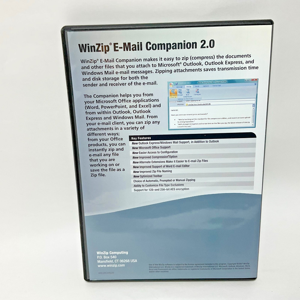 WinZip E-Mail Companion 2.0 PC Software – Vintage Email Attachment Tool