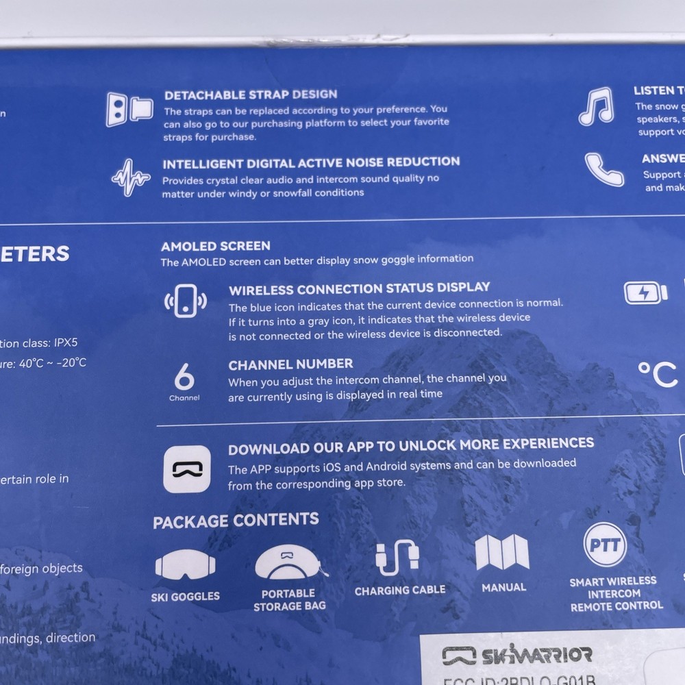 Ski Warrior Smart Wireless Intercom Audio Ski/Snowboard Goggles Black