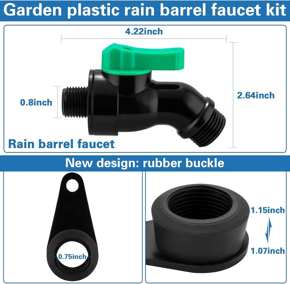 Rain Barrel Spigot Kit with High Flow Valve No Inside Access Needed,External Ins