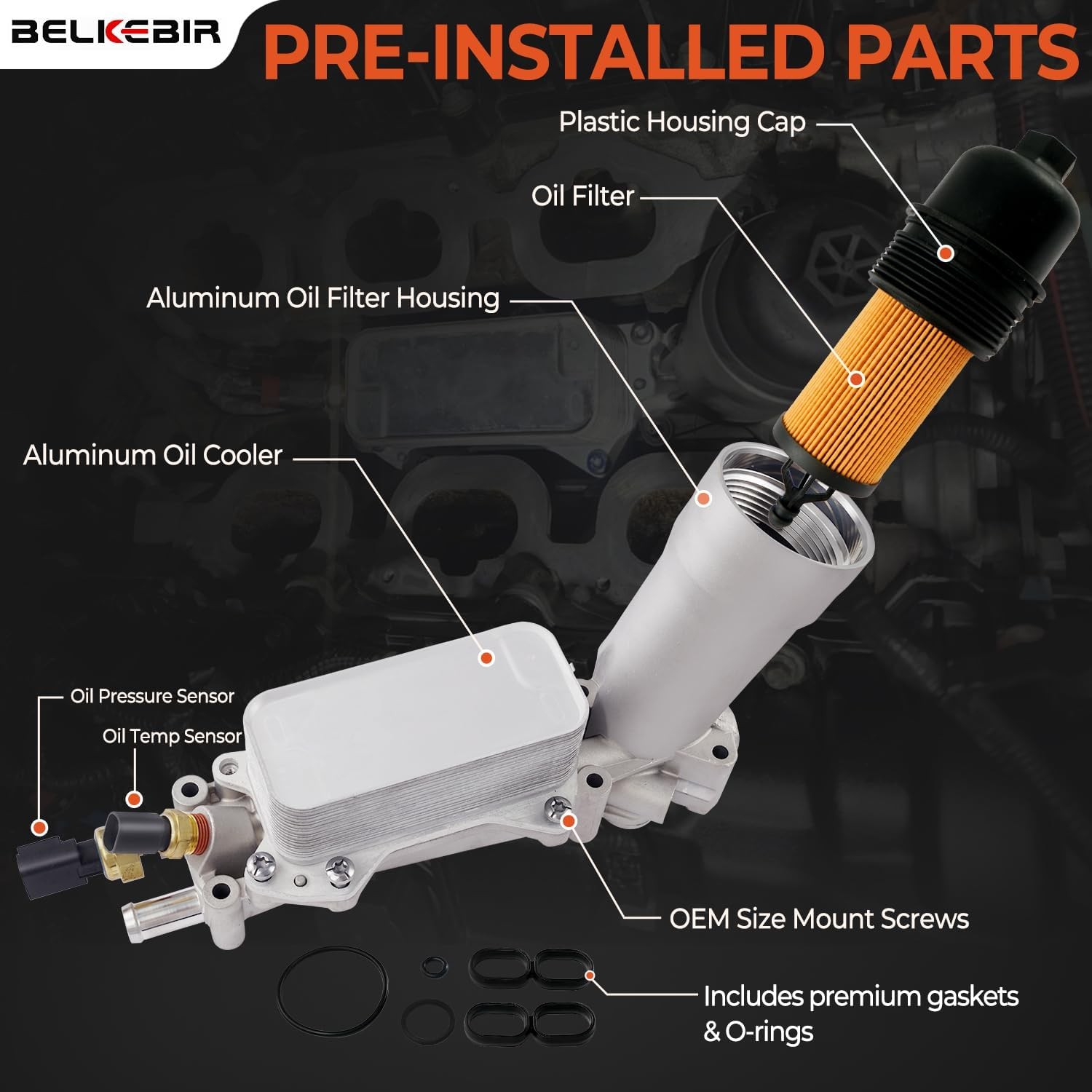 Aluminum Engine Oil Cooler Filter Housing For 17-18 Dodge Jeep Chrysler Ram 3.6L