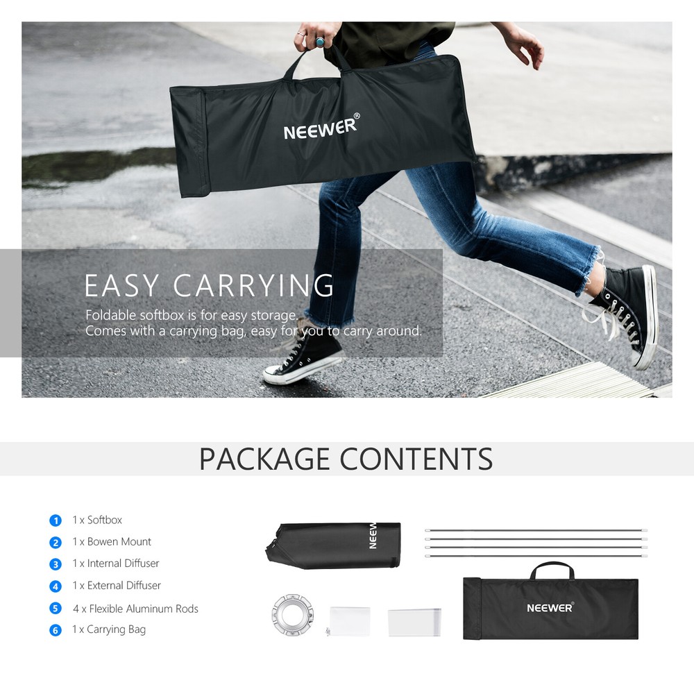 NEEWER 24''x35'' Rectangular Softbox Monolight Softbox&Bowens Mount,Diffuser