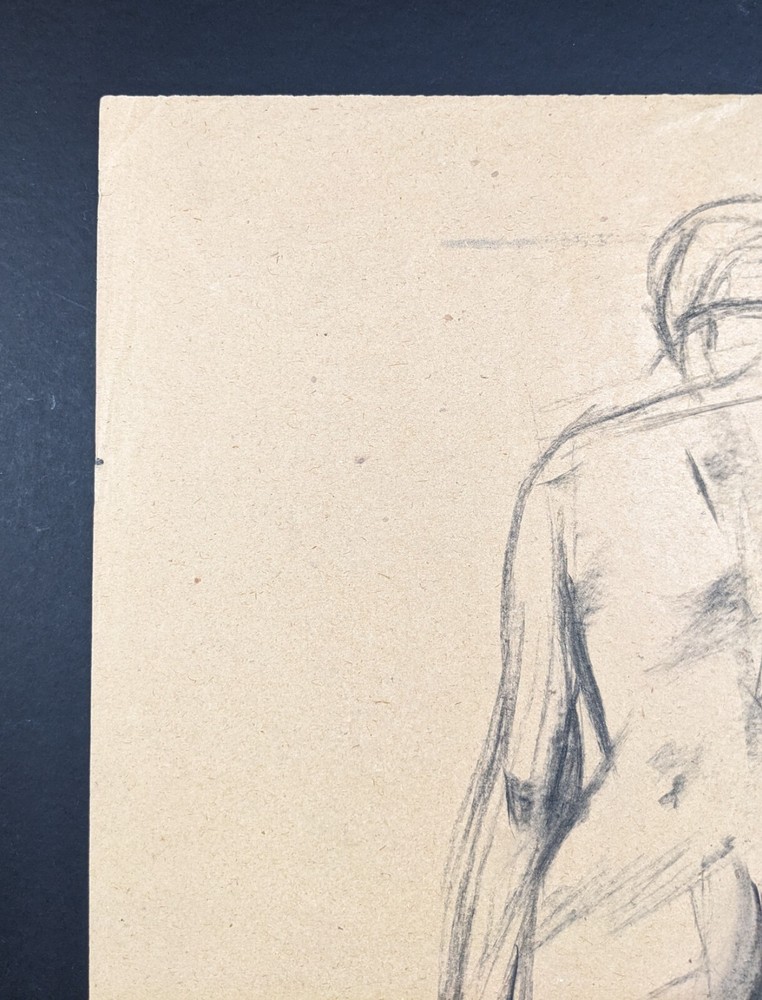 Walter Eck, standing back nude, drawing, autographed, 1965