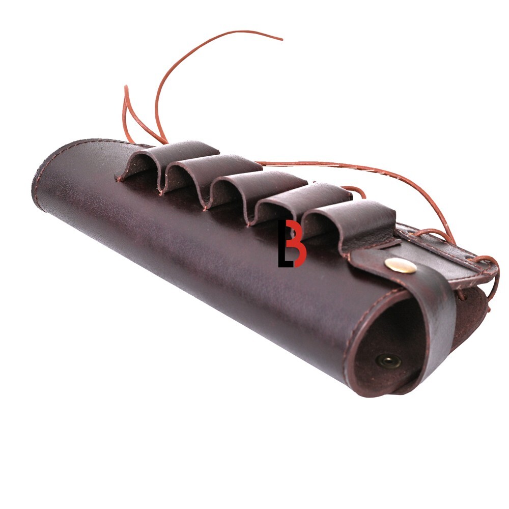 Brown Cowhide Leather Cartridge Holder Buttstock.12 GA Ammo Pouch for Shot Gun