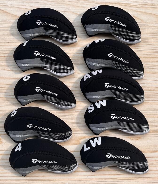 Quality 10Pcs TaylorMade Qi Golf Club Iron Head Covers Neoprene 4-9LPSA/W Black