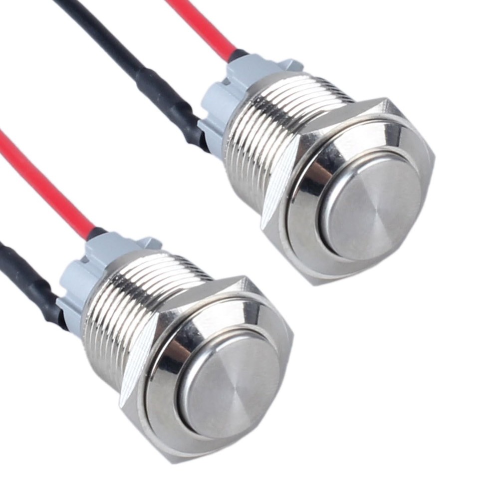 DMWD 2pcs 19mm Latching Metal Push Button Switch High Round Latching, Silver