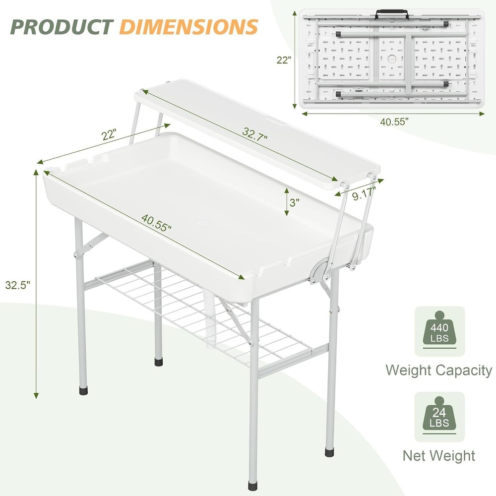 GENERIC FOLDING PARTY ICE COOLER TABLE WITH EXTRA STORAGE SHELF PORTABLE - WHITE