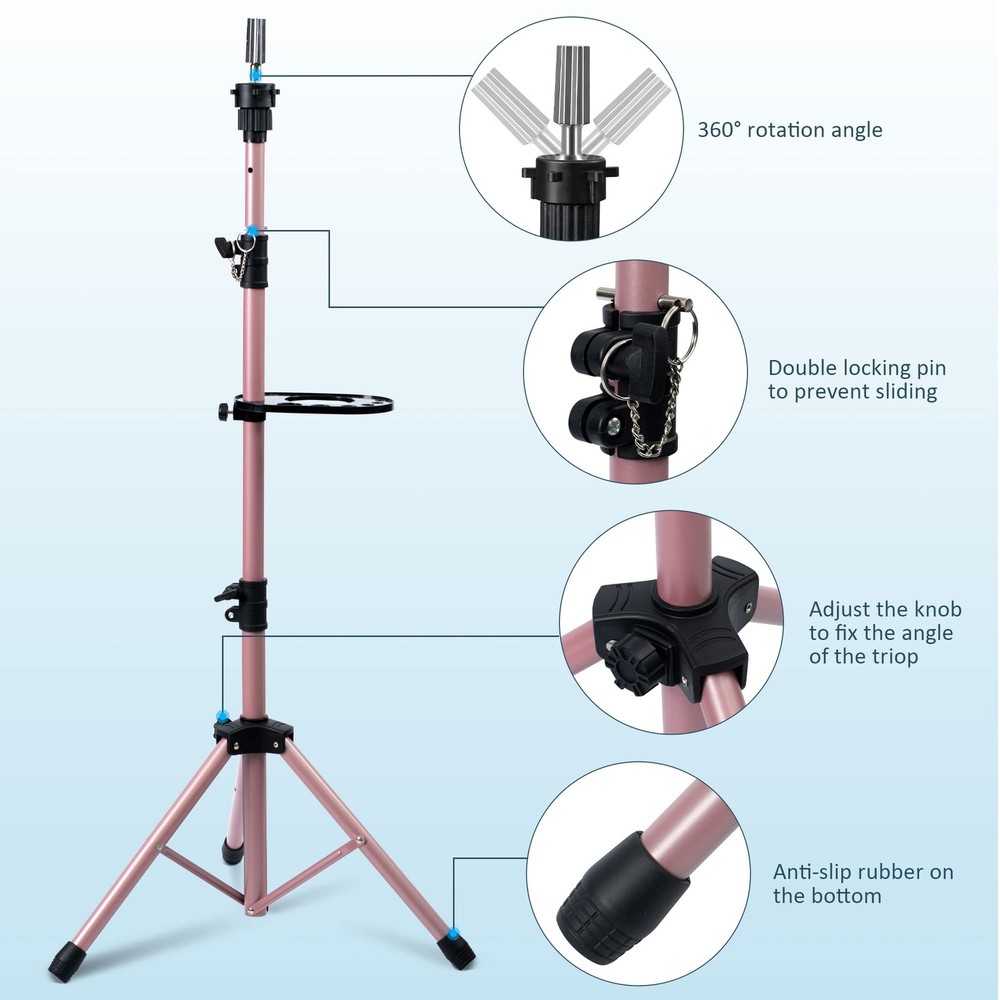 Stand Tripod Mannequin Head Stand Double Locking Tool Tray 53.5in