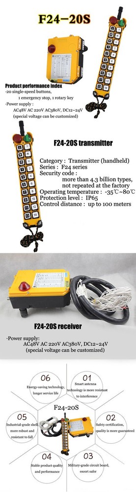 Industrial Crane Remote Control - Wireless 20-Button Radio (Single/Double)