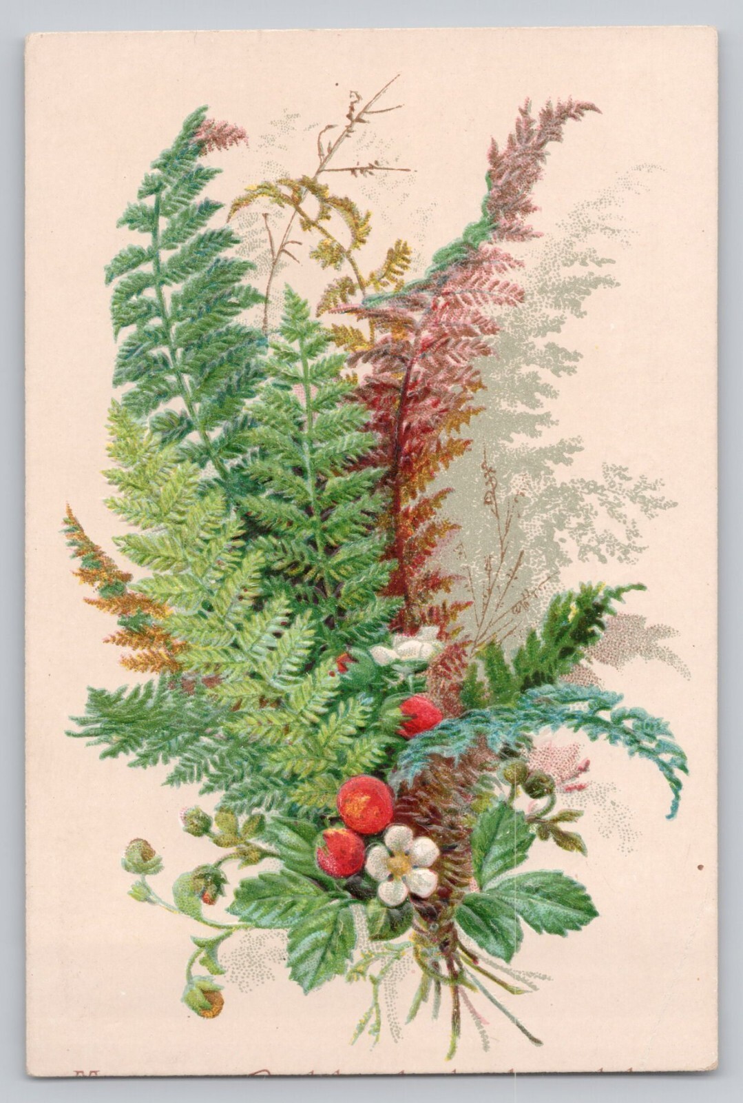 Victorian Card Lovely Fern & Flowers Embossed