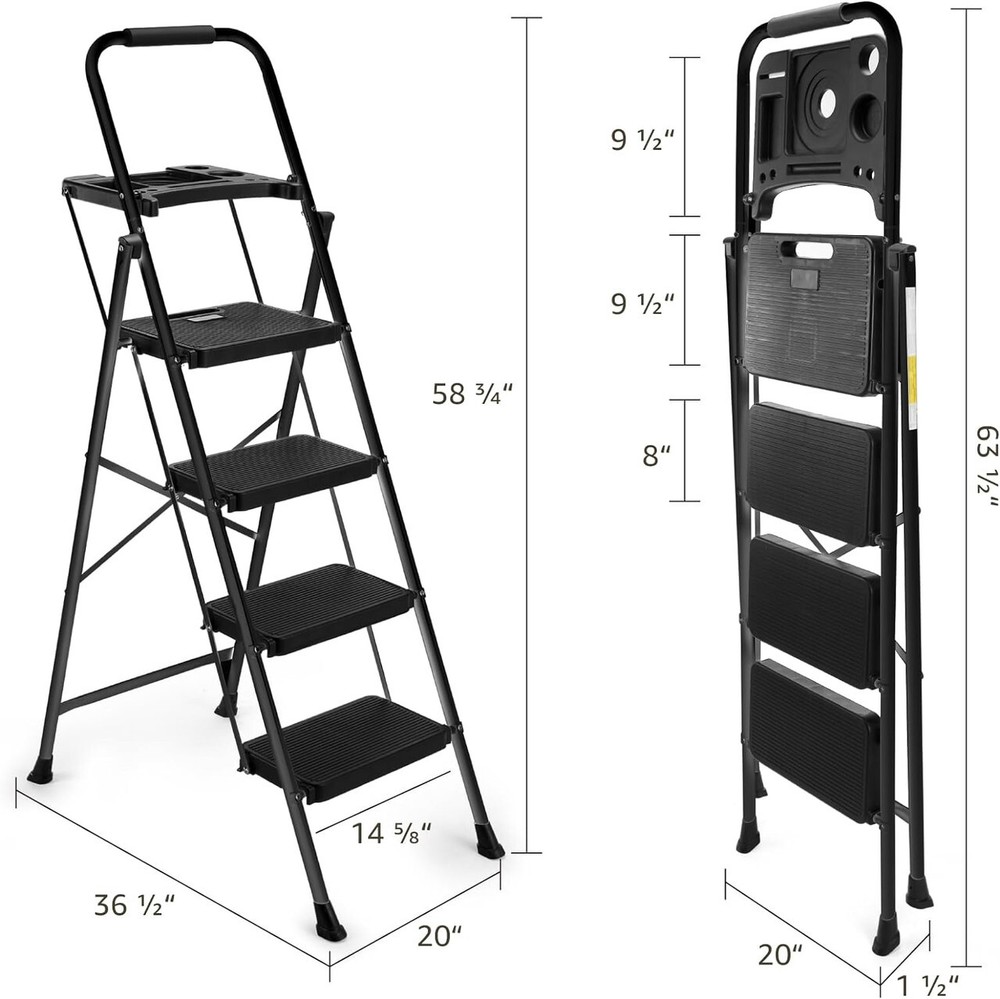 4 Step Folding Ladder with Tool Platform Non-Slip