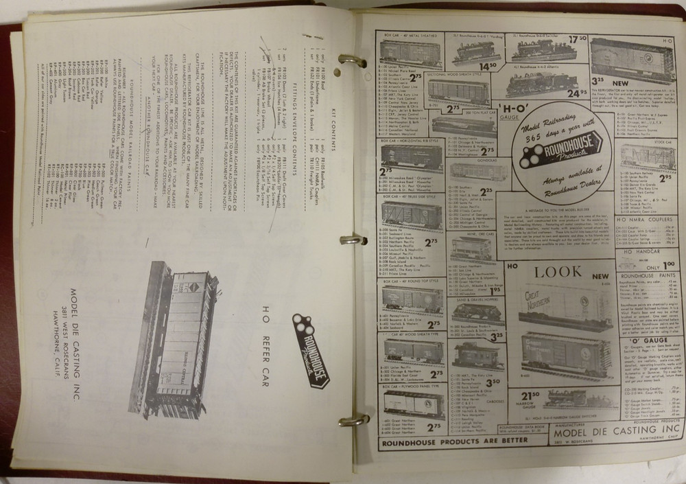 Roundhouse Model Die Casting 1956 Data Book Sheets & Binder