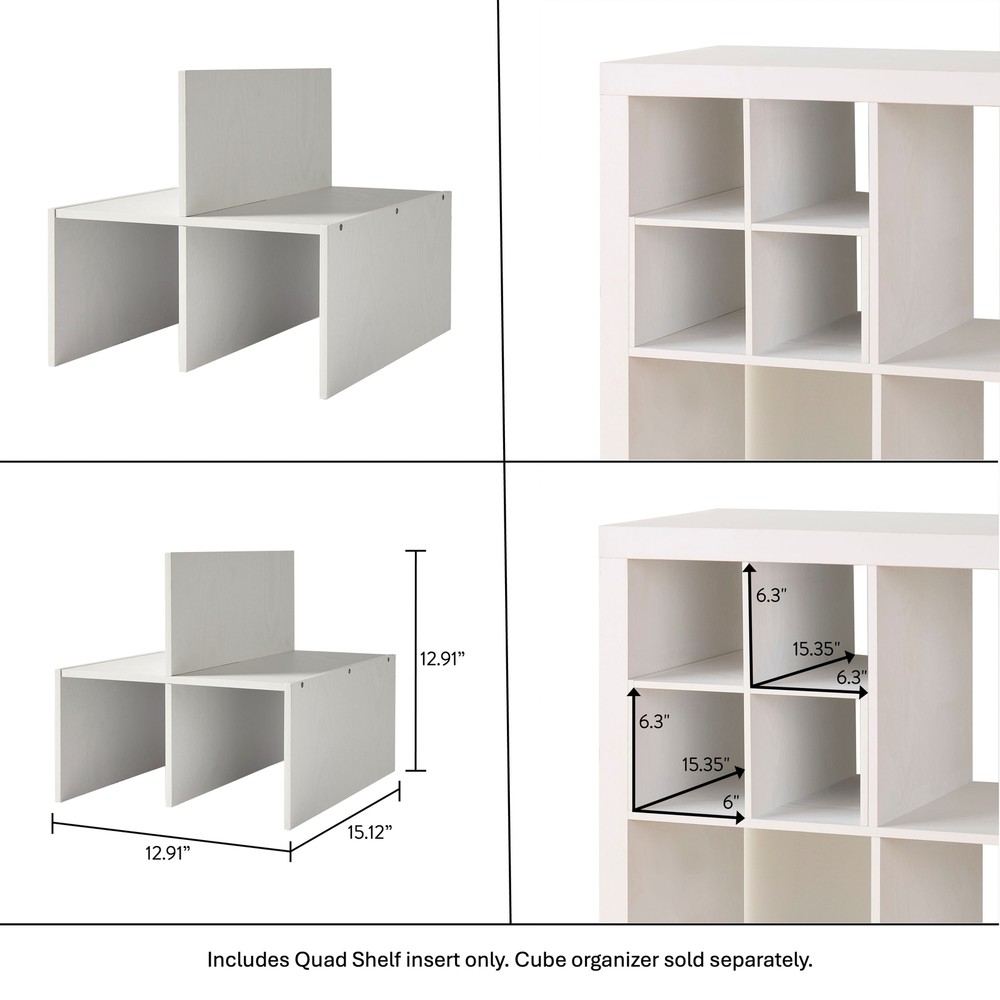 (2 pack) Better Homes & Gardens Quad Shelf Cube Organizer Insert, White Texture