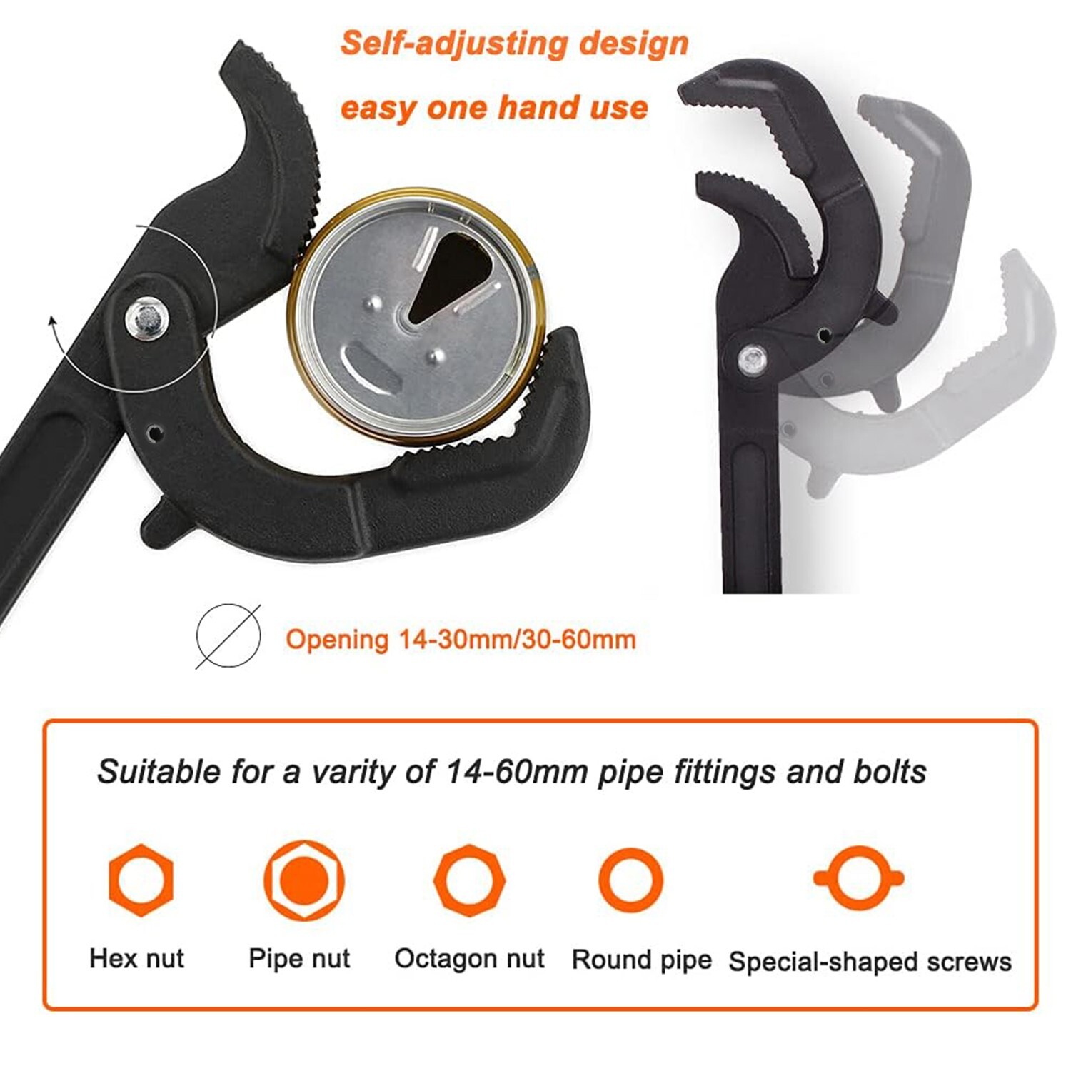 2pcs Multi-function Magic Wrench Self-Adjusting Spanner Power Grip Pipe Wrench