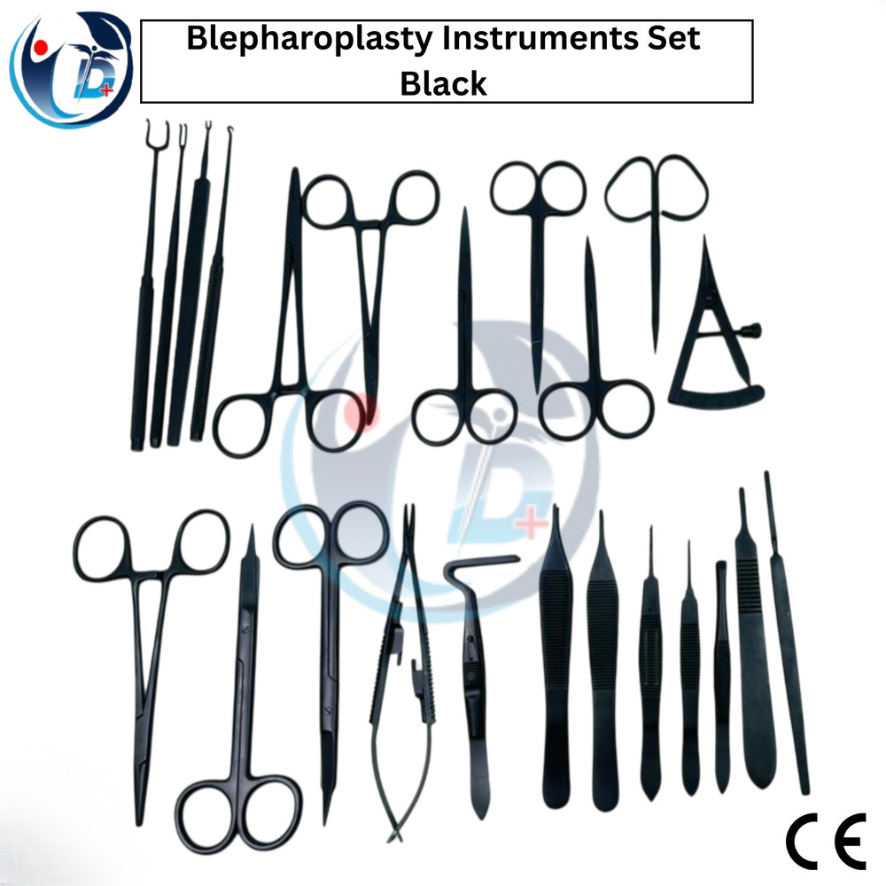 Blepharoplasty Instruments Set - Black | Plastic & Eye Surgery Kit with Box CE