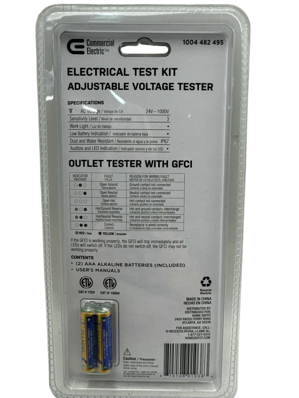 Commercial Electric Electrical Test Kit w/GFCI Outlet Tester 1004 482 495 New