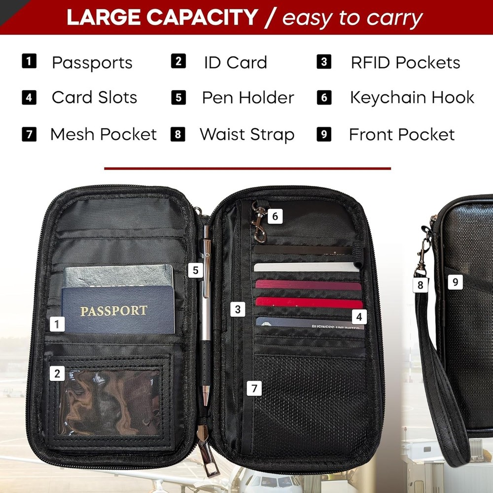 "Fireproof Travel RFID Blocking Passport Holder Wallet Multi-Functional Organize