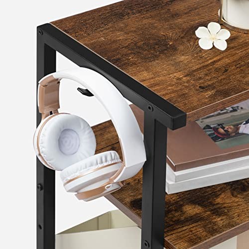 Mobile Printer Stand, 3-Tier Printer Cart Under Desk with Rustic Brown + Black
