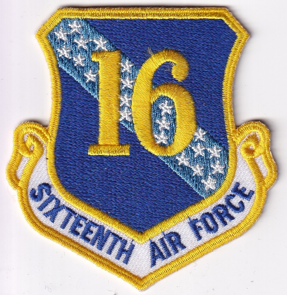 16th Air Force patch cut edge color waxback US Air Force USAF 1990s