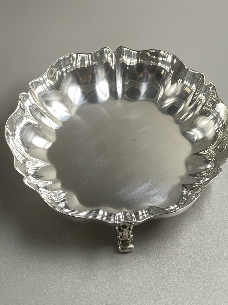 B.D. Howes and Son WM A Rogers Silver Footed 5" Scalloped Edge Dish-Engraved KCP