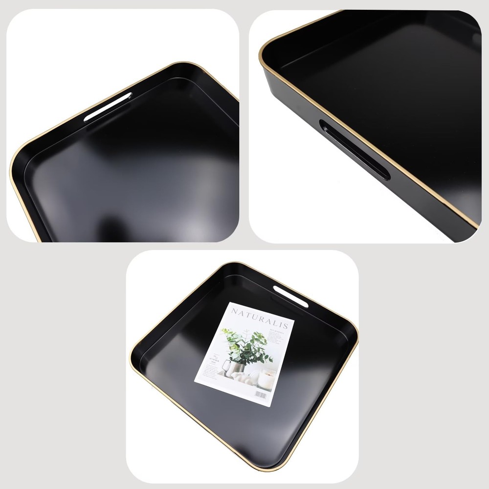 Black Square Decorative Tray with Handles 13"*13" Versatile Serving Tray for ...