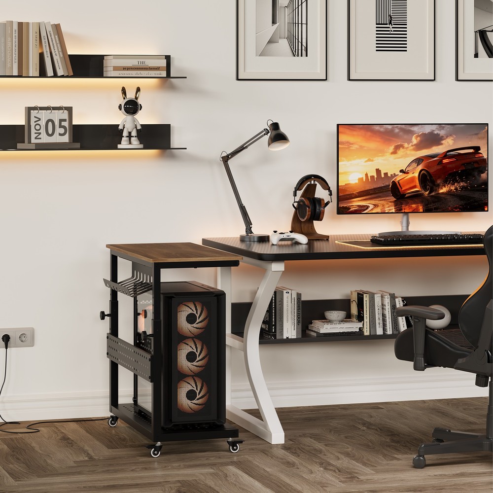 Computer Tower Stand, 11 Level Height Adjustable PC Stand with Line Storage Rack