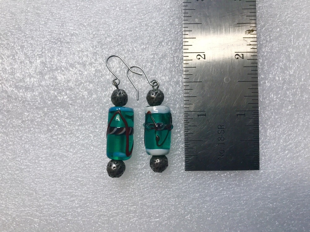Earrings Silver Transparent Green Glass Dangle Wire