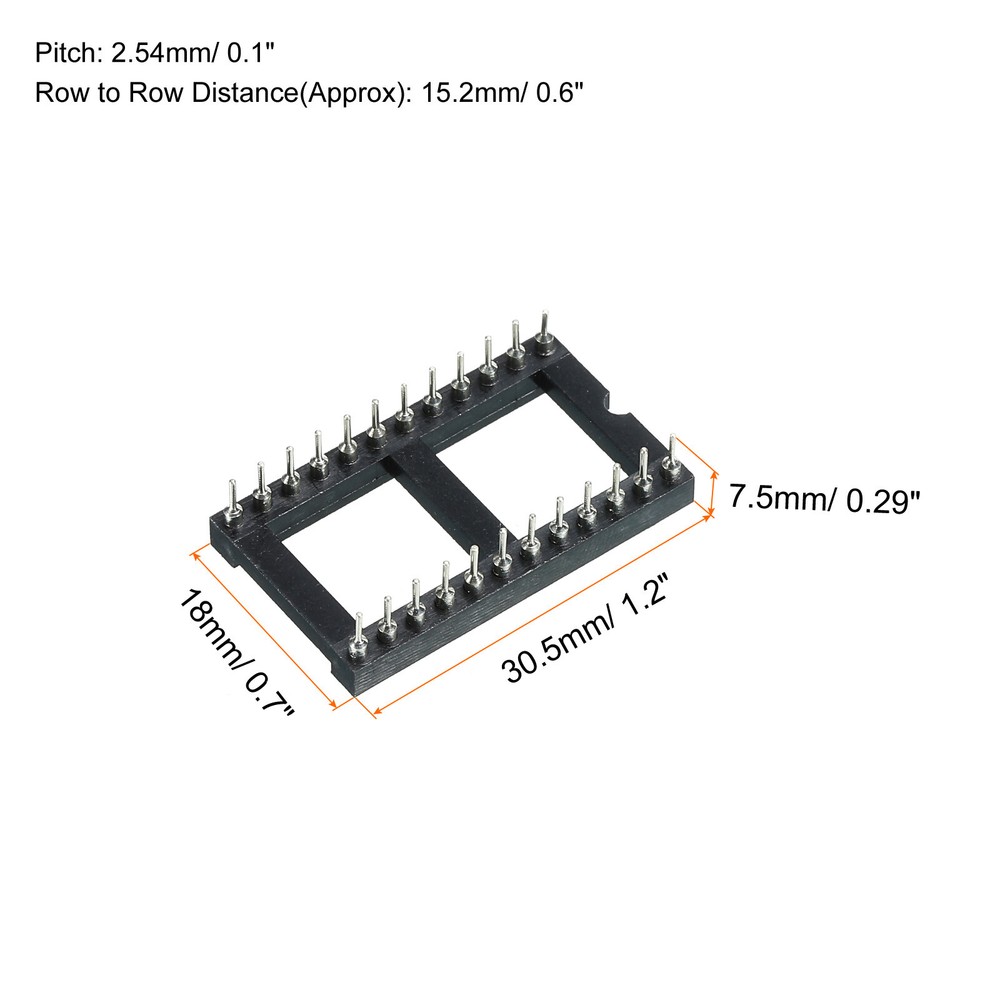 DIP IC Chip Socket Adapter Round Pin 24P 2.54mm Pitch IC Socket, 6 Pack