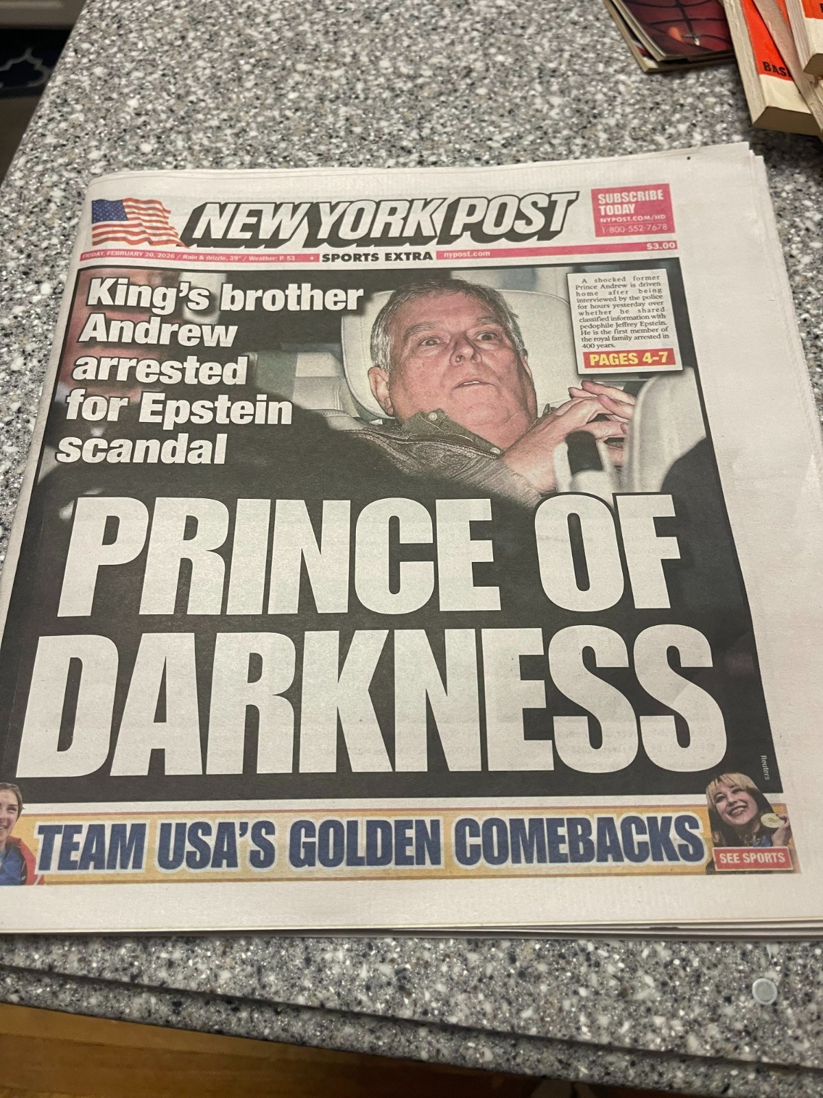 NY Post Newspaper 2/20/26 USA Hockey & Alysa Liu Win Olympic Medals Gold Stars